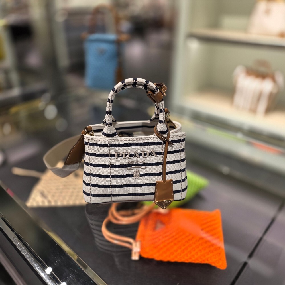 프라다 스트라이프 카나파 미니 토트백 1BA038