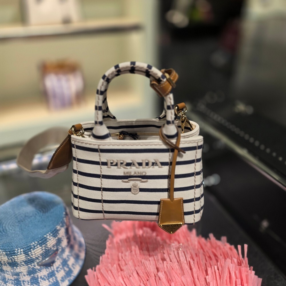 프라다 스트라이프 카나파 미니 토트백 1BA038