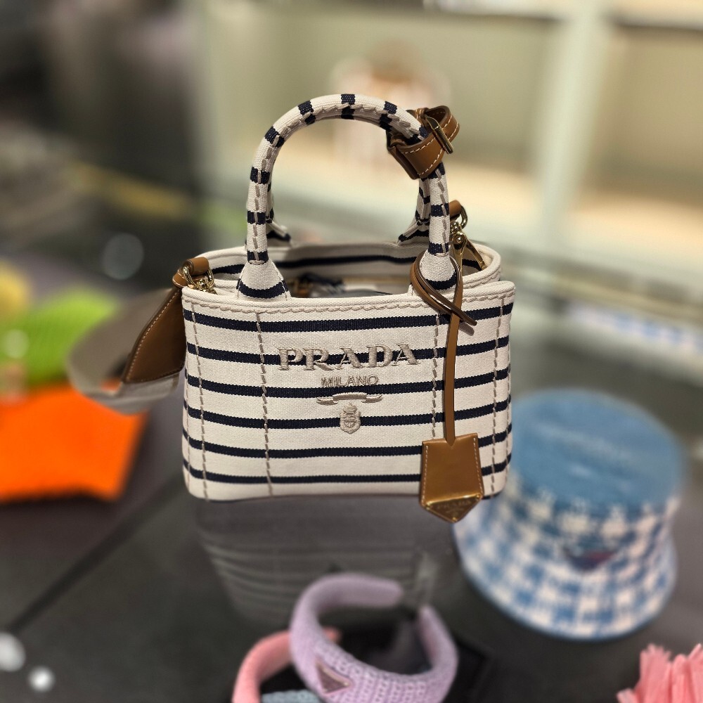 프라다 스트라이프 카나파 미니 토트백 1BA038