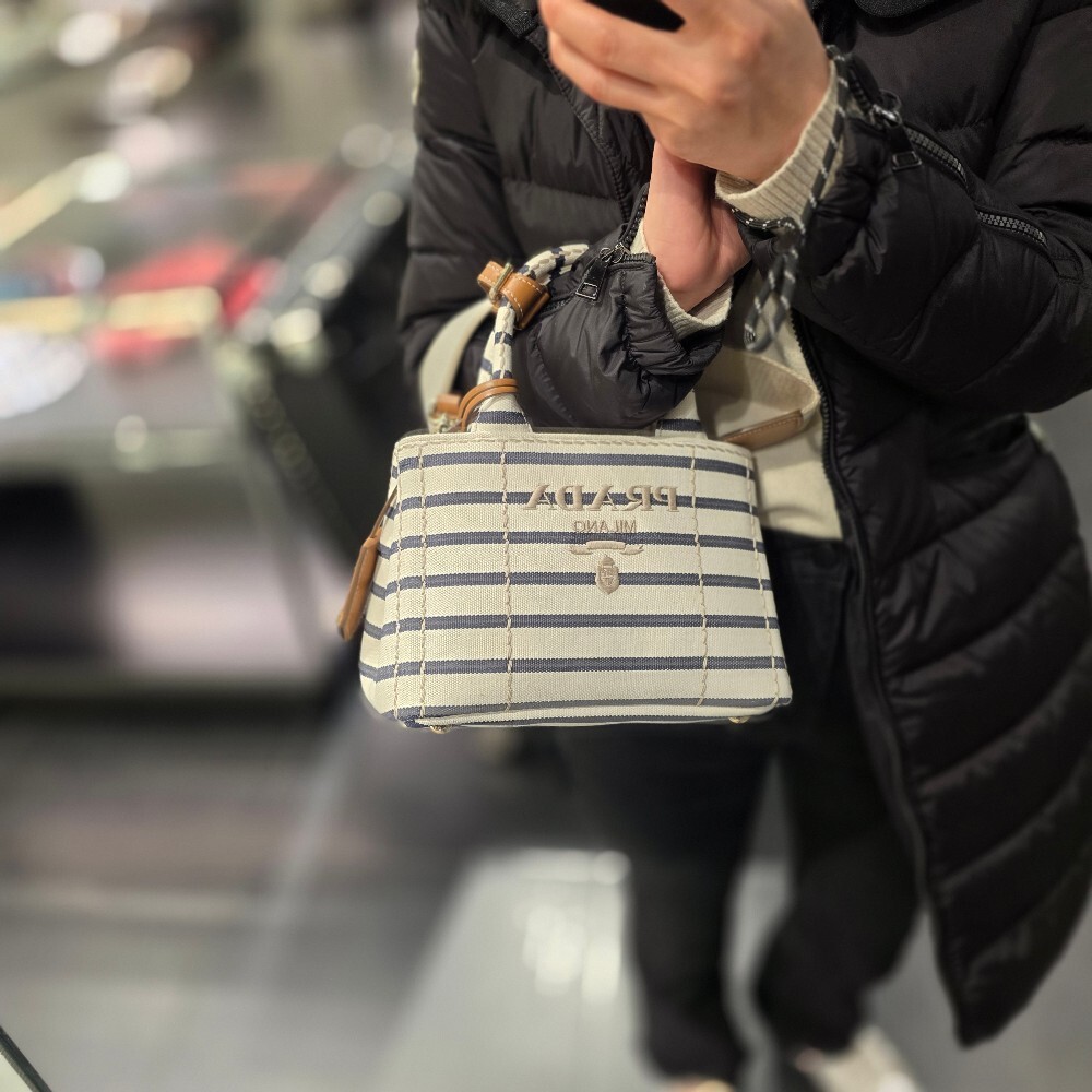 프라다 스트라이프 카나파 미니 토트백 1BA038