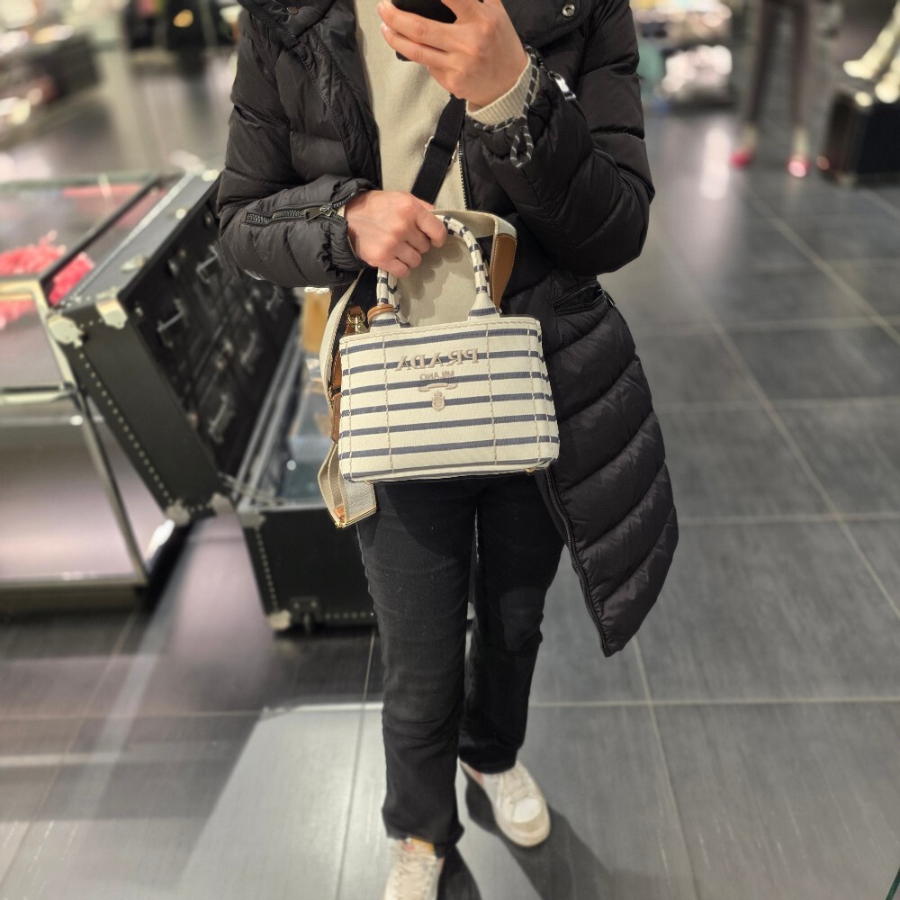 프라다 스트라이프 카나파 미니 토트백 1BA038