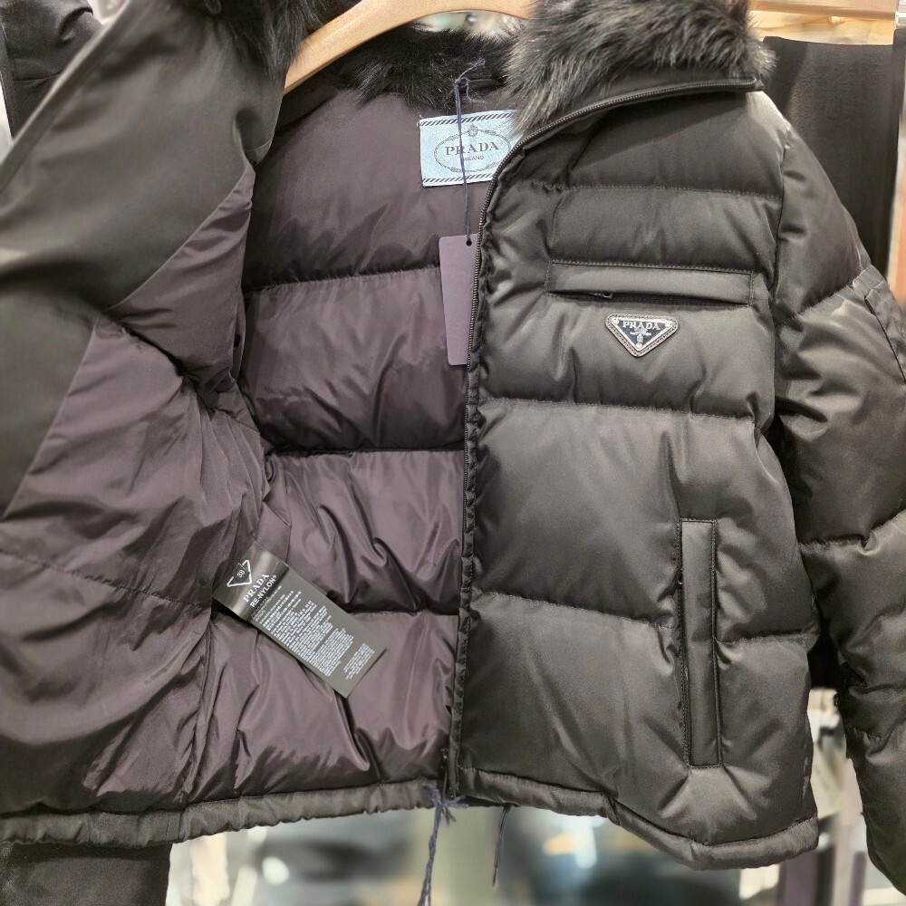 프라다 삼각로고 시어링 후드 여성 패딩 자켓 291808