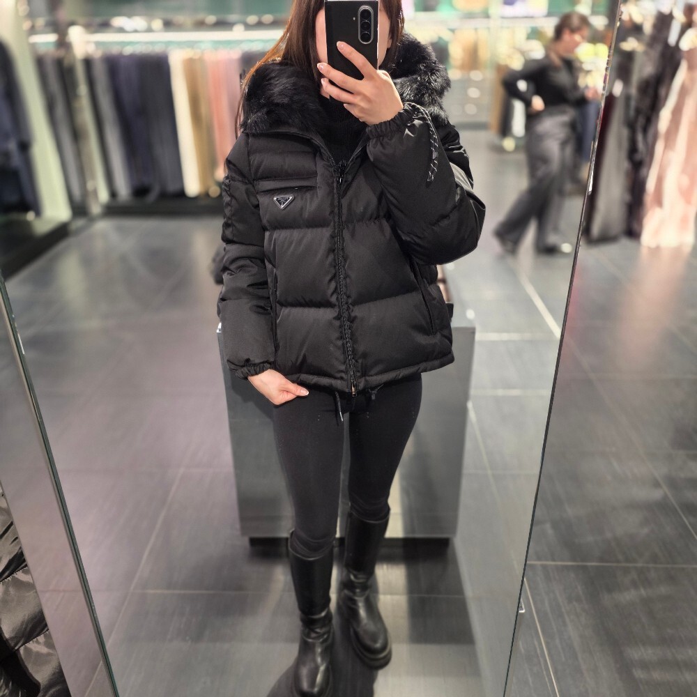 프라다 삼각로고 시어링 후드 여성 패딩 자켓 291808