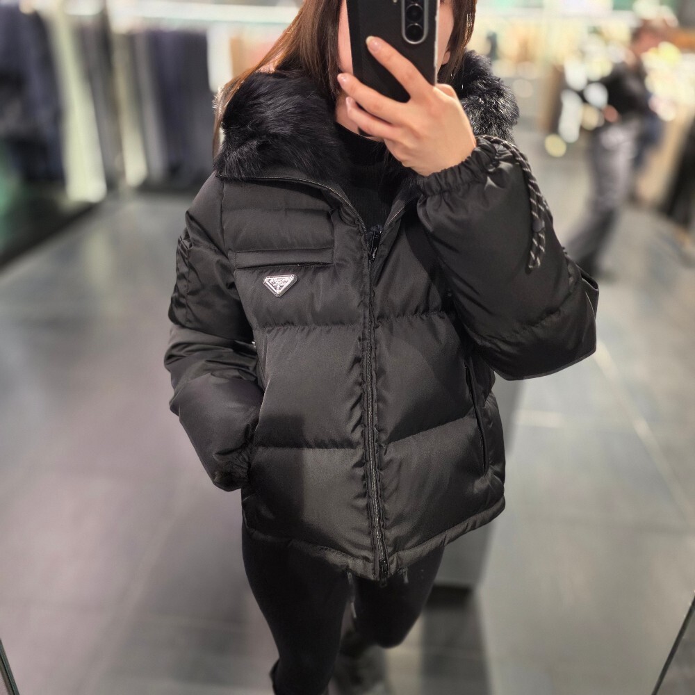 프라다 삼각로고 시어링 후드 여성 패딩 자켓 291808