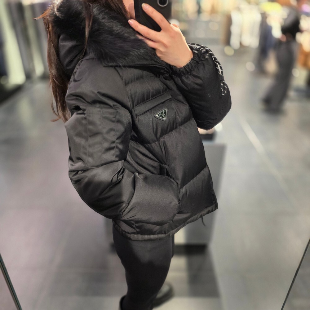 프라다 삼각로고 시어링 후드 여성 패딩 자켓 291808