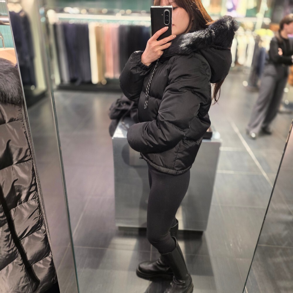 프라다 삼각로고 시어링 후드 여성 패딩 자켓 291808