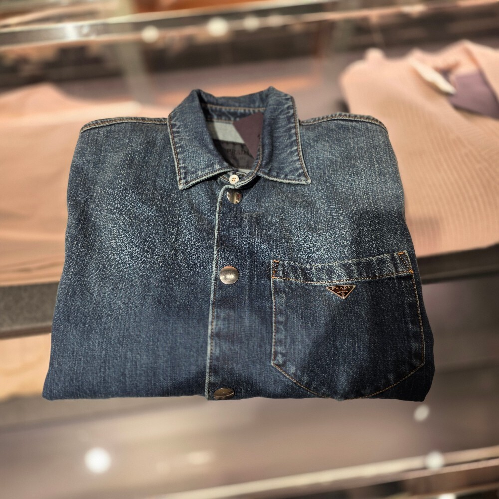 프라다 삼각로고 데님 반팔 셔츠 GEC067