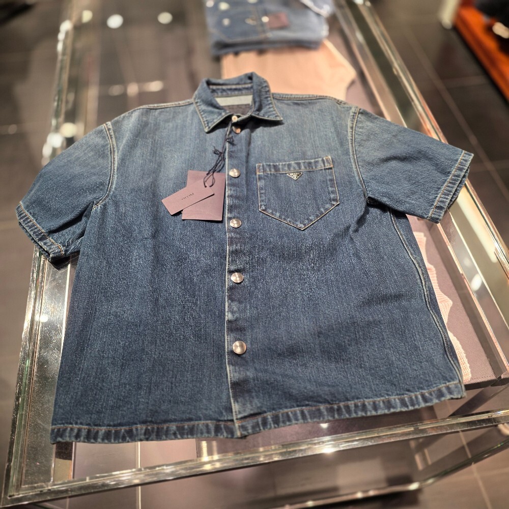 프라다 삼각로고 데님 반팔 셔츠 GEC067