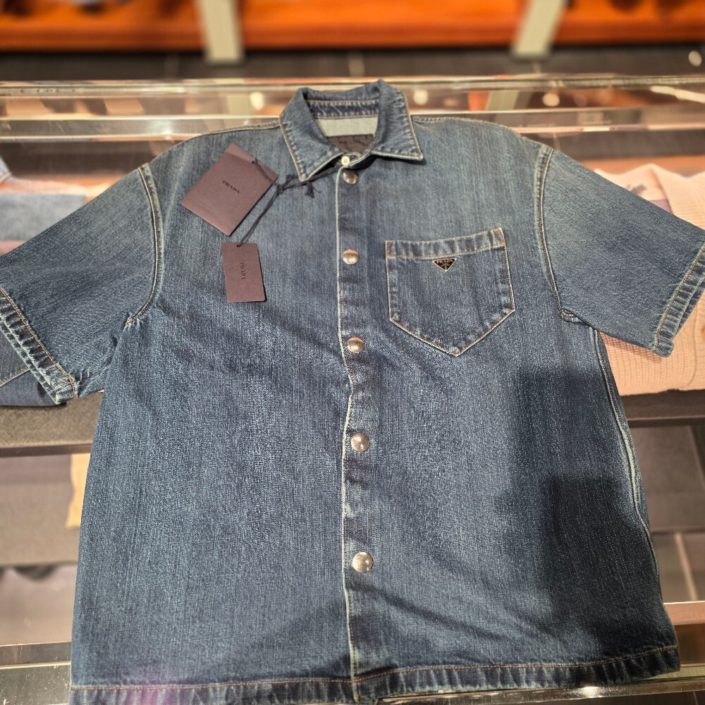 프라다 삼각로고 데님 반팔 셔츠 GEC067