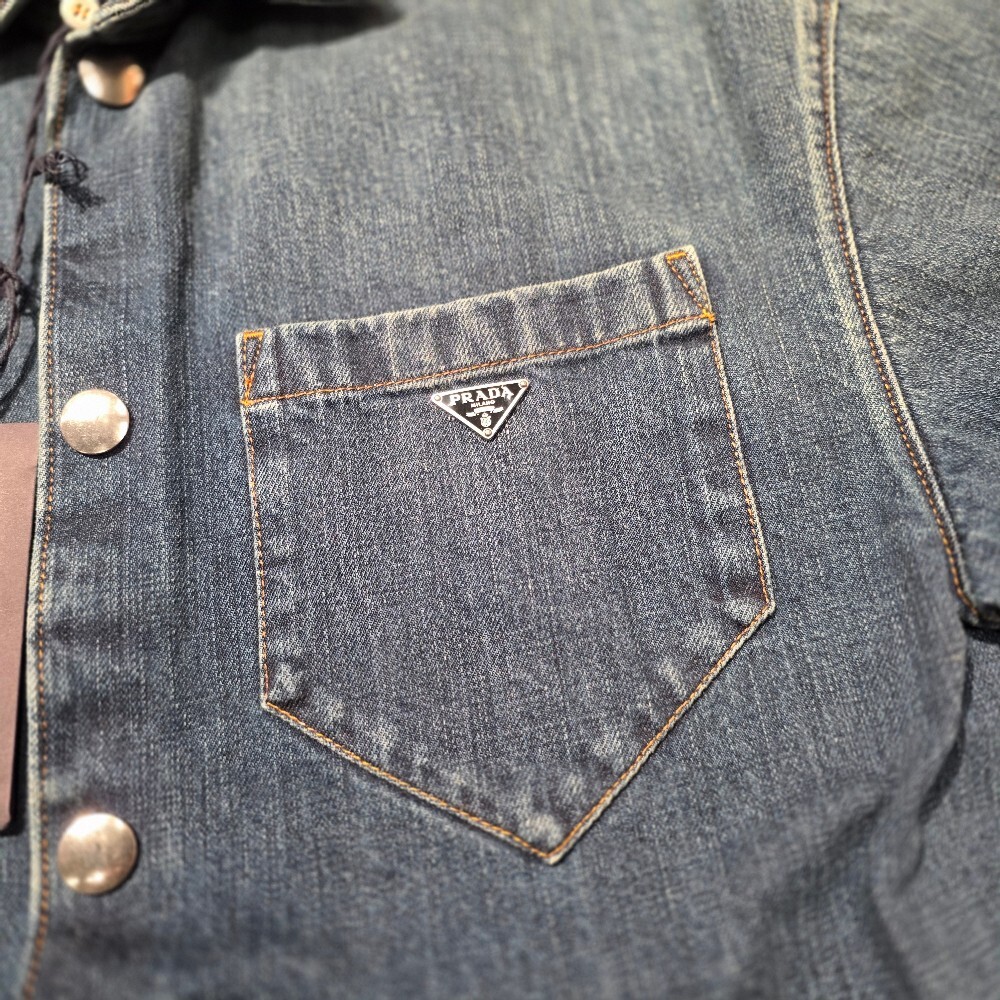 프라다 삼각로고 데님 반팔 셔츠 GEC067