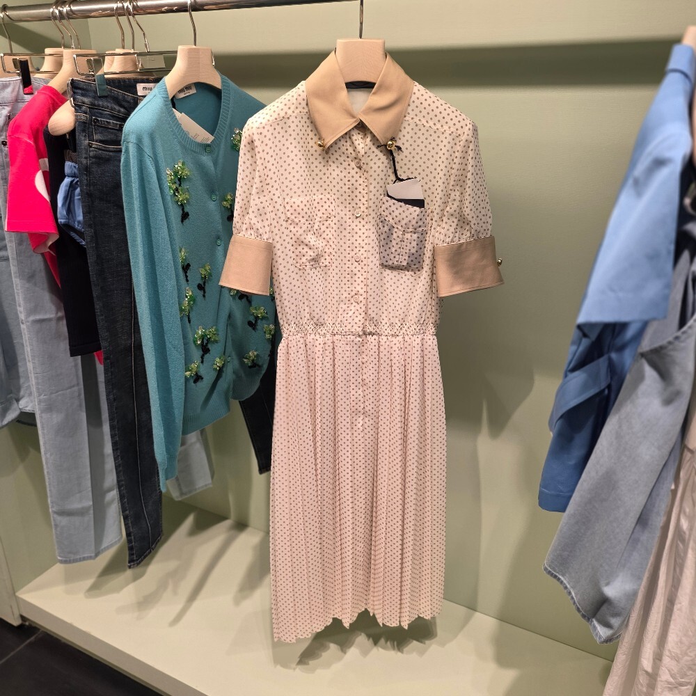 [아울렛] 프라다 폴카 도트 플리츠 미디 원피스 P3L82