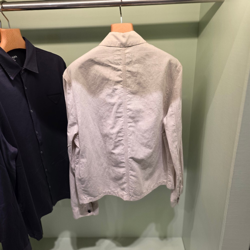 [아울렛] 프라다 삼각로고 코튼 리넨 남성 블루종 자켓 GEB254