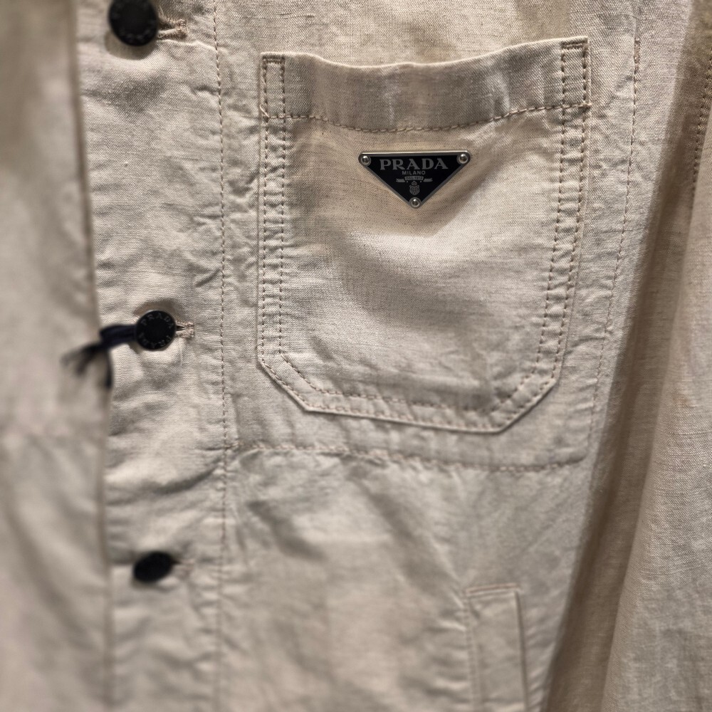 [아울렛] 프라다 삼각로고 코튼 리넨 남성 블루종 자켓 GEB254