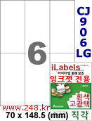 아이라벨 CJ906LG (6칸) 흰색  광택 [100매] iLabels