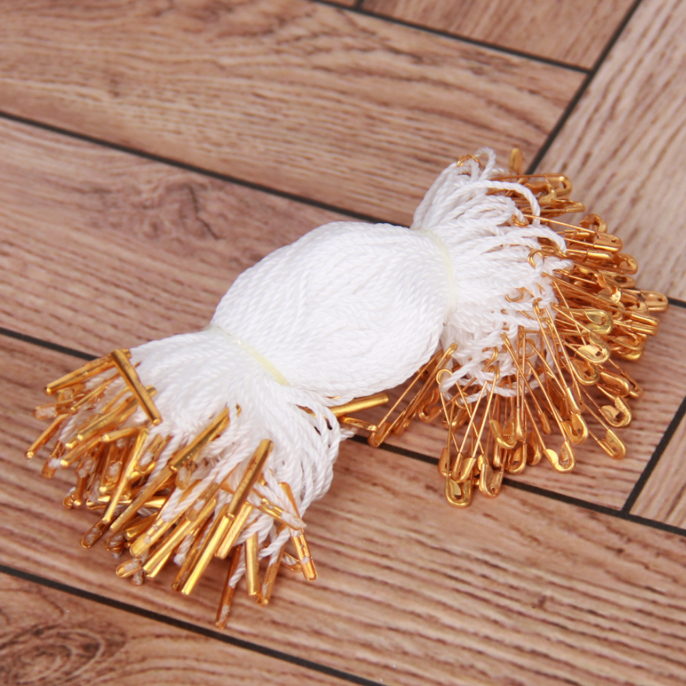 옷핀 택끈 행택고리 골드핀+화이트실 100P
