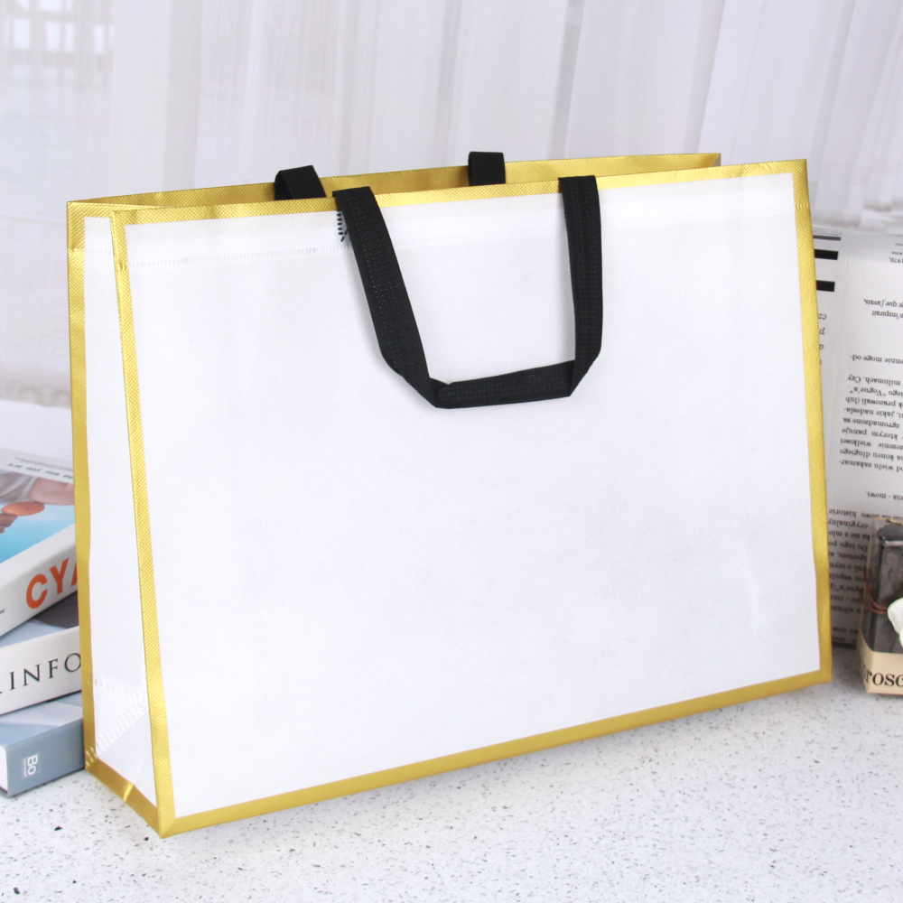 고급형 부직포 가로쇼핑백 가방 화이트금테 대