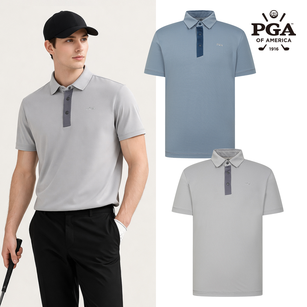 PGA 26SS 남성 메탈릭 로고 도트반팔카라티셔츠 PGMTS62975