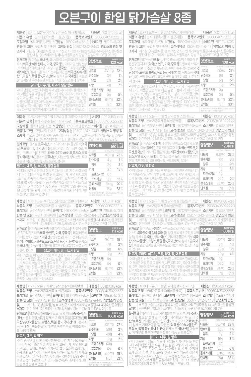 오븐구이 한입 닭가슴살 8종 영양 정보 : 오븐구이 한입 닭가슴살 8종 영양 정보 및 제품 설명