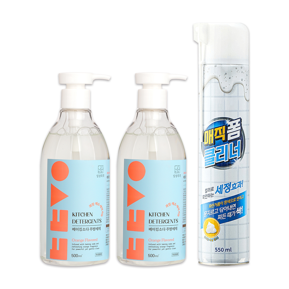 일상콕콕 베이킹소다 주방세제 본체 오렌지향 500ml 2개 + 매직폼 클리너 멀티 세정제 550ml 증정