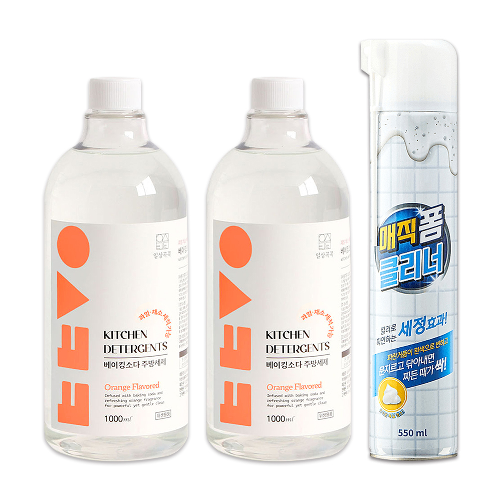일상콕콕 베이킹소다 주방세제 오렌지향 리필 1000ml 2개 + 매직폼 클리너 멀티 세정제 550ml 증정