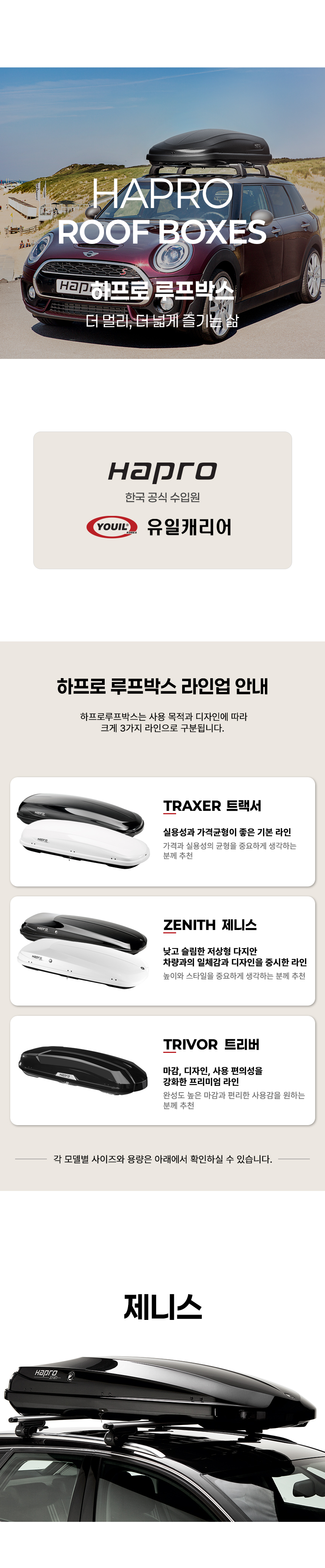 유일캐리어 하프로 루프박스 제니스 Zenith 6.6 유광 블랙 360L 양문형 루프캐리어