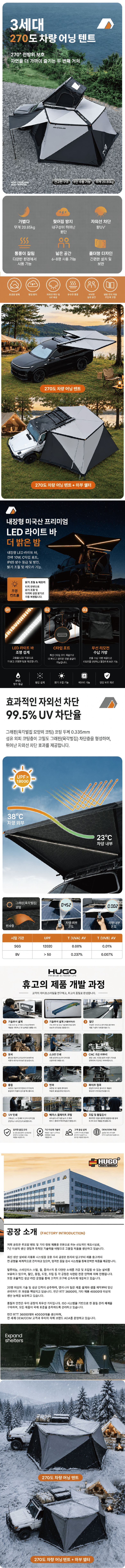 휴고 3세대 270도 어닝 울트라맥스 하드케이스 차박 그늘 캠핑 낚시 방수