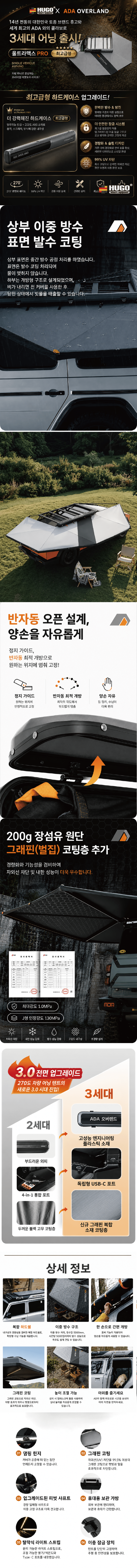 휴고 3세대 270도 어닝 울트라맥스 프로 하드케이스 차박 그늘 캠핑 낚시 방수