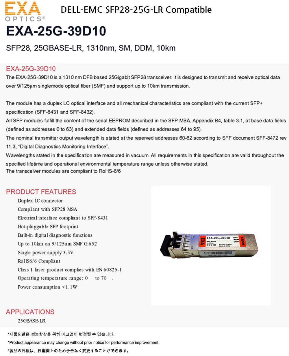 EMC-DELL SFP28 25G LR 10km 호환광모듈