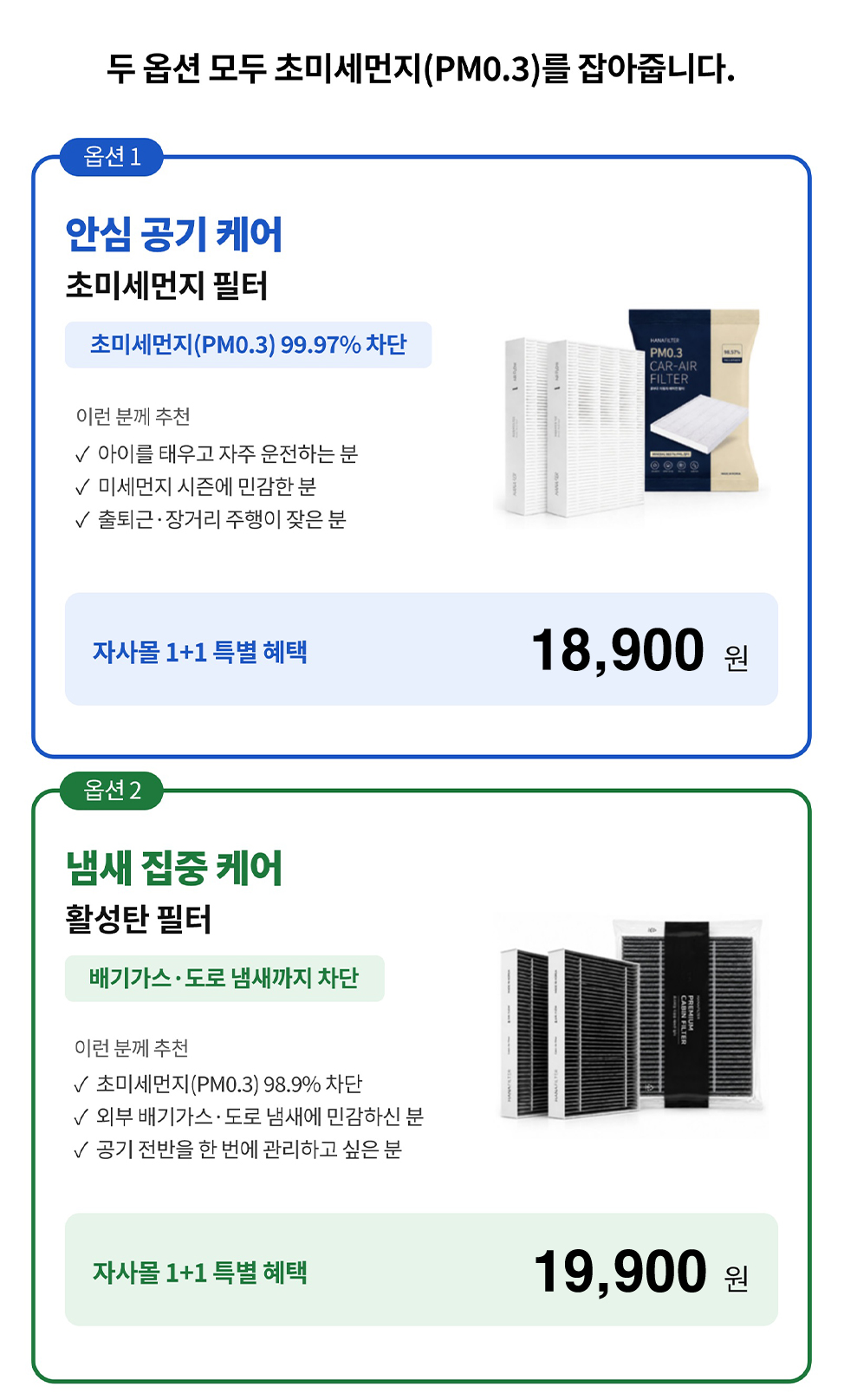 1+1 PM0.3 차량용 에어컨 필터