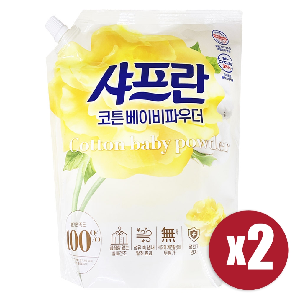 [LG생활건강] 샤프란 코튼 베이비파우더 2.1L x 2 실내건조 섬유유연제 더마테스트