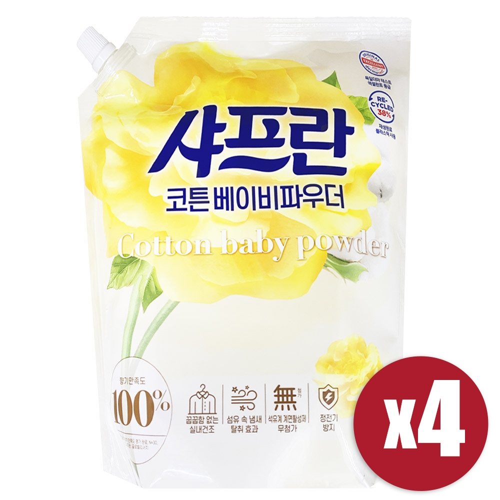 [LG생활건강] 샤프란 코튼 베이비파우더 2.1L x 4 실내건조 섬유유연제 더마테스트