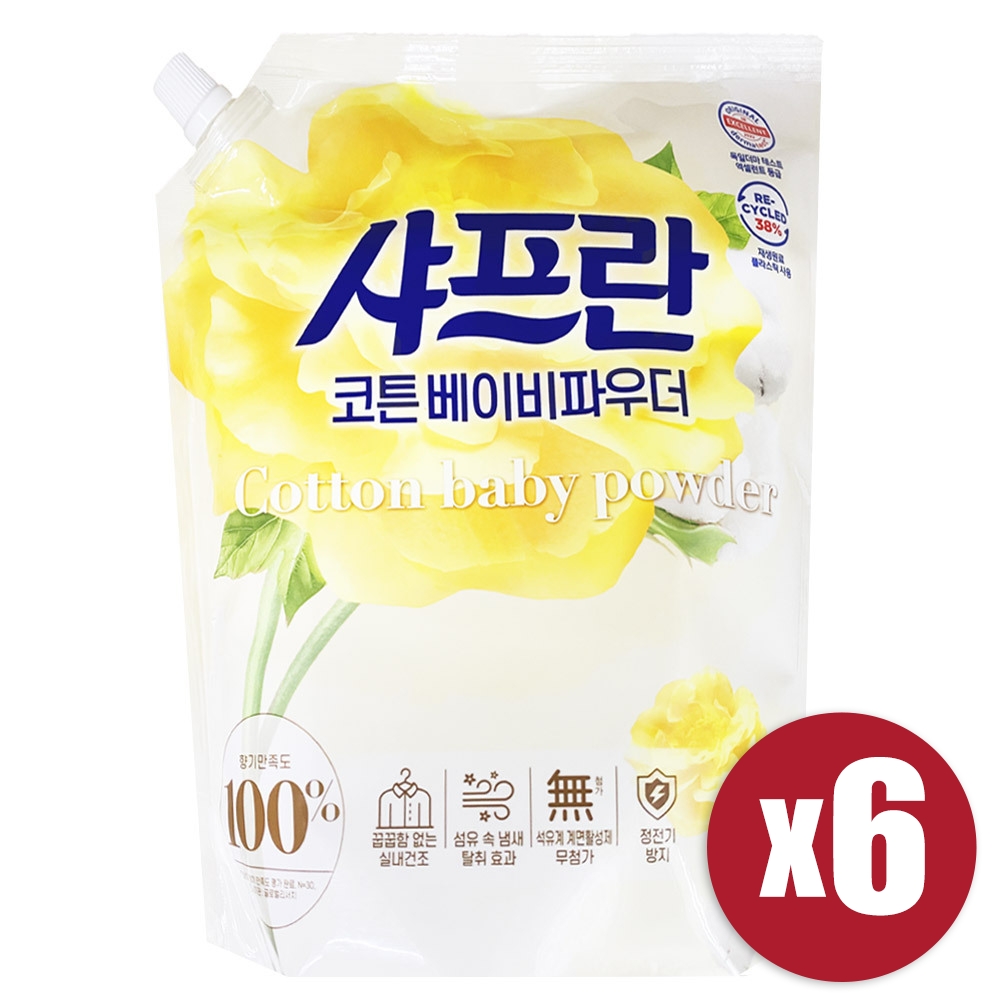 [LG생활건강] 샤프란 코튼 베이비파우더 2.1L x 6 실내건조 섬유유연제 더마테스트