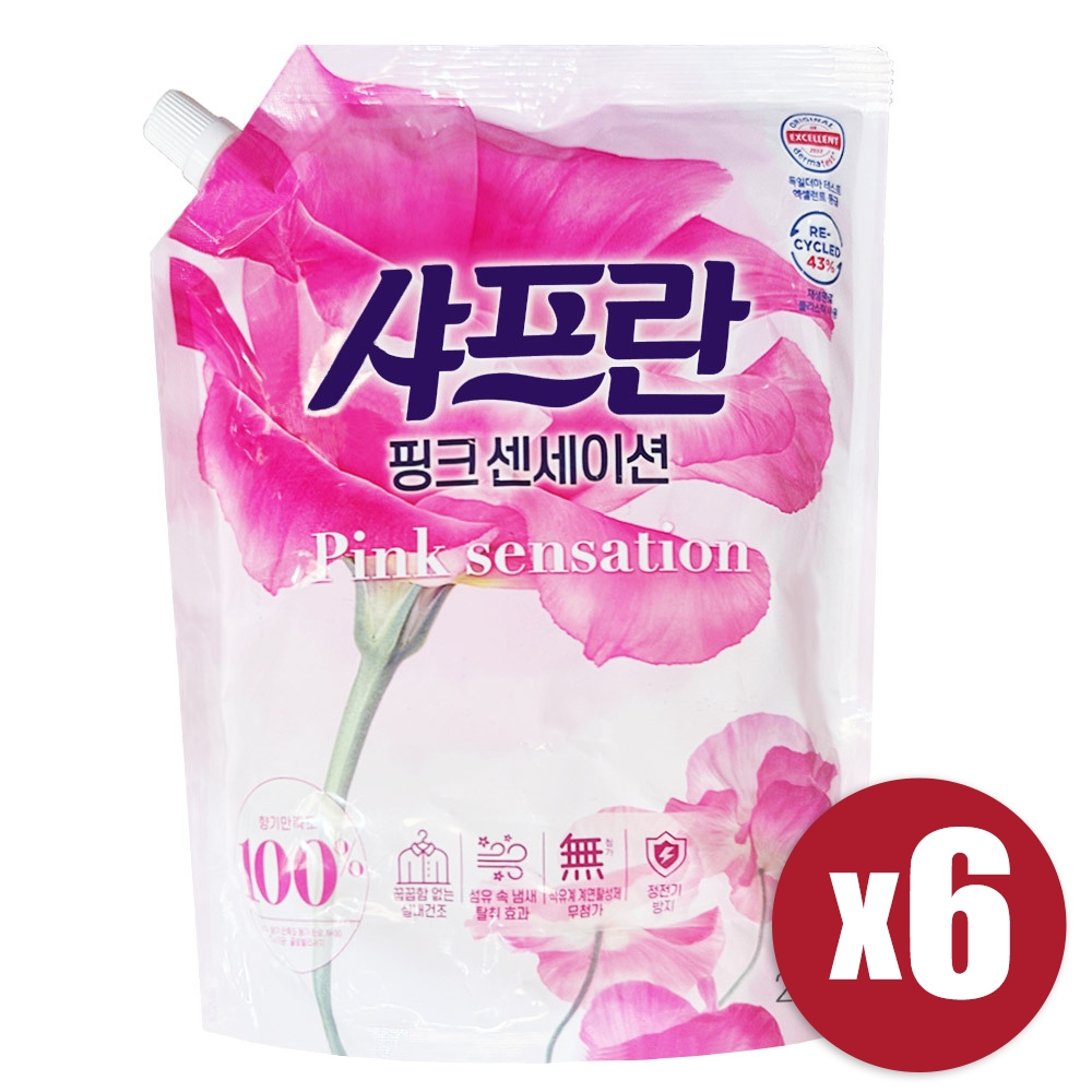 [LG생활건강] 샤프란 핑크 센세이션 2.1L x 6 실내건조 섬유유연제 더마테스트