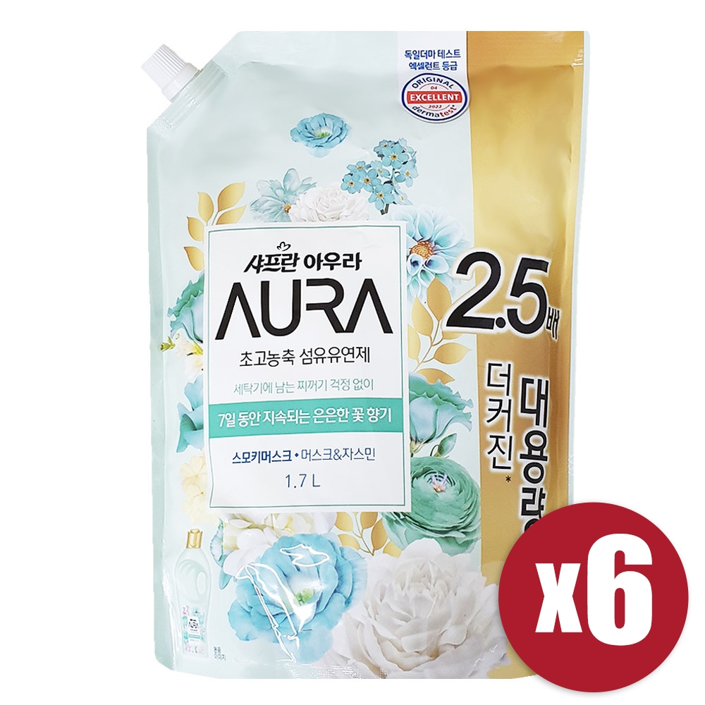 [LG생활건강] 샤프란 아우라 초고농축 섬유유연제 스모키머스크 1.7L x 6