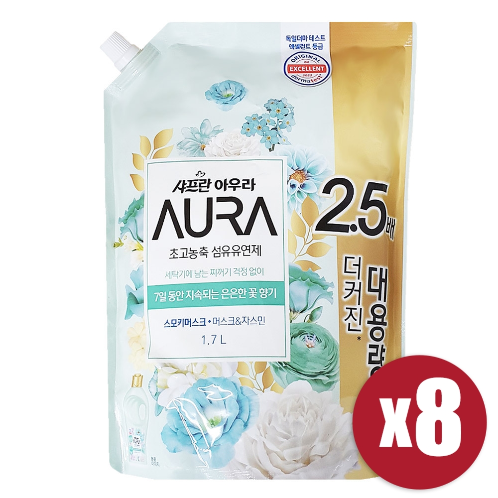 [LG생활건강] 샤프란 아우라 초고농축 섬유유연제 스모키머스크 1.7L x 8