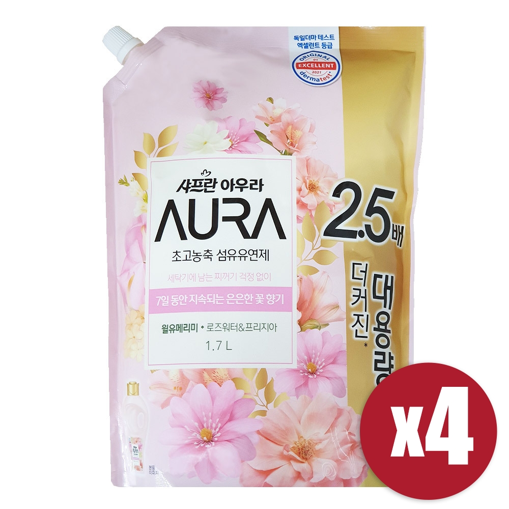 [LG생활건강] 샤프란 아우라 초고농축 섬유유연제 윌유메리미 1.7L x 4