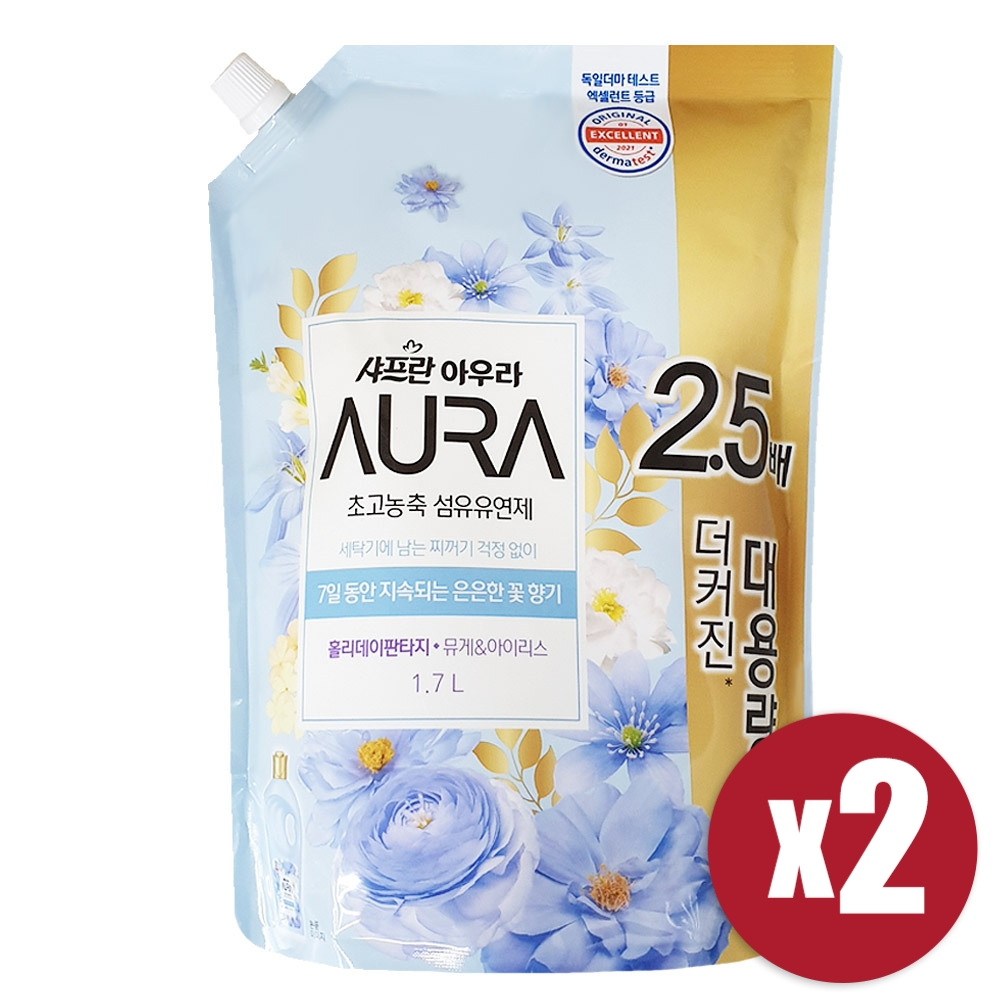 [LG생활건강] 샤프란 아우라 초고농축 섬유유연제 홀리데이판타지 1.7L x 2