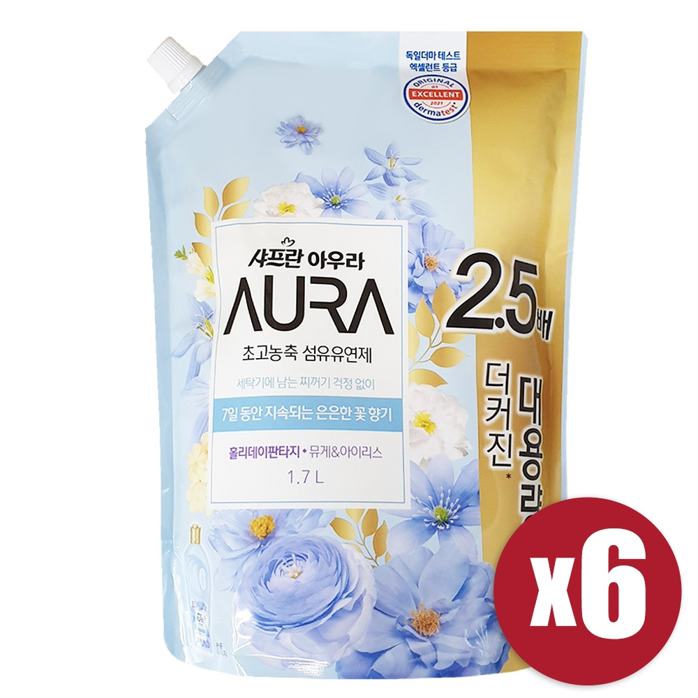 [LG생활건강] 샤프란 아우라 초고농축 섬유유연제 홀리데이판타지 1.7L x 6