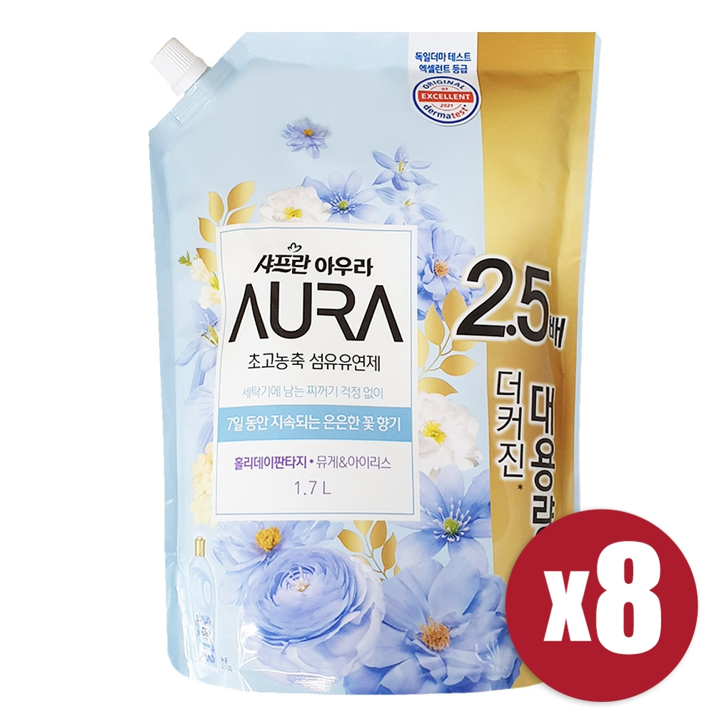 [LG생활건강] 샤프란 아우라 초고농축 섬유유연제 홀리데이판타지 1.7L x 8