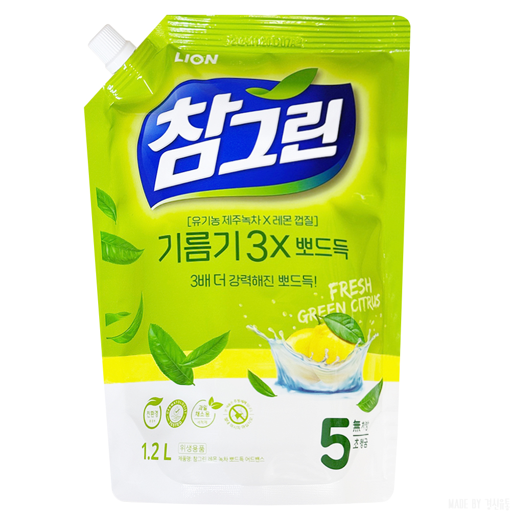 [라이온코리아] 참그린 녹차 주방세제 리필 1.2L x 1