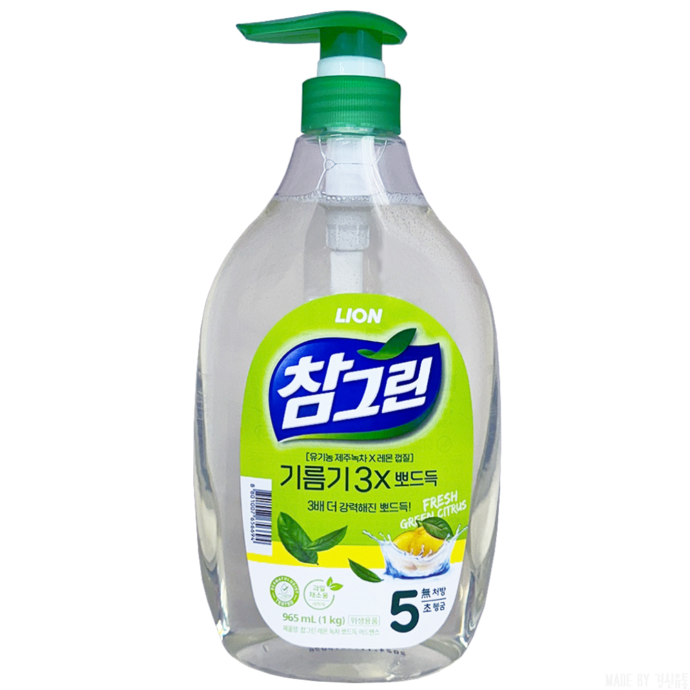 [라이온코리아] 참그린 녹차 주방세제 용기 1kg x 1