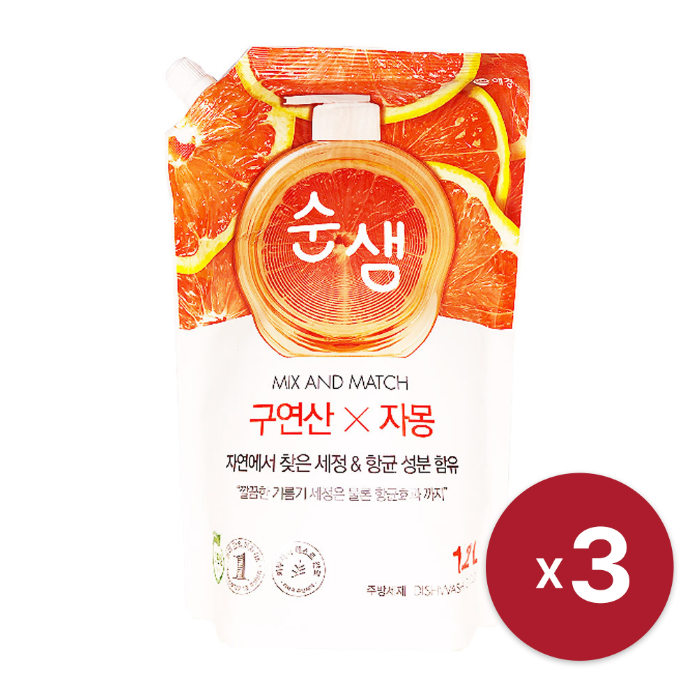[애경] 순샘 구연산 자몽 주방세제 1.2L x 3