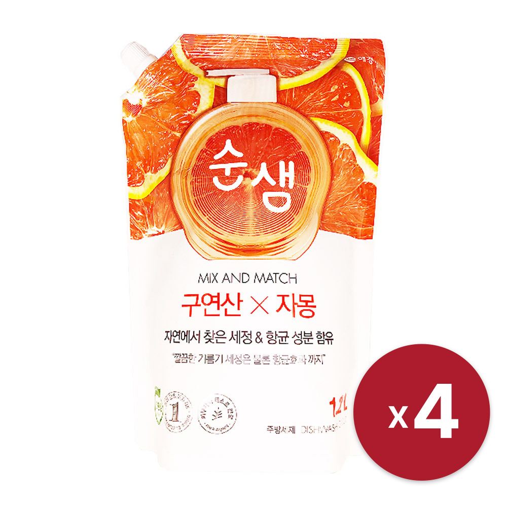 [애경] 순샘 구연산 자몽 주방세제 1.2L x 4