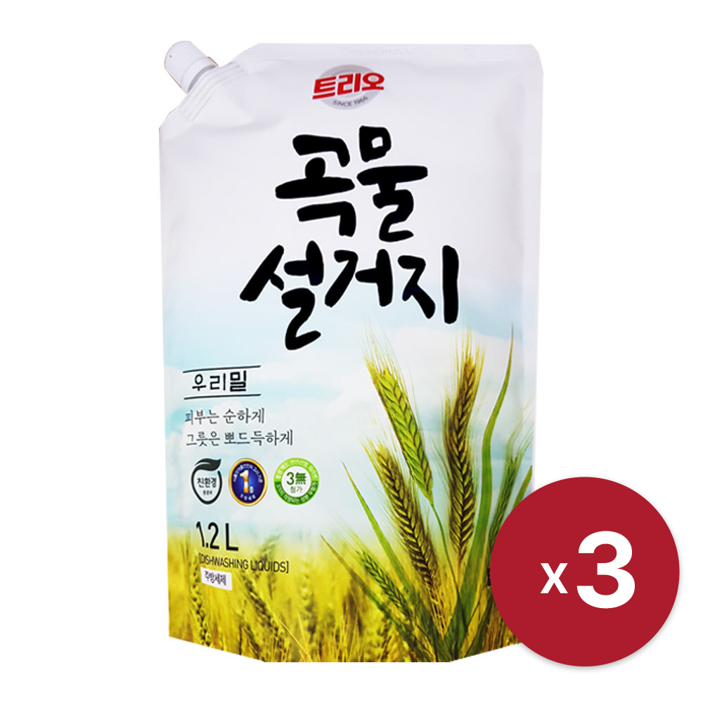 [애경] 트리오 곡물설거지 우리밀 주방세제 1.2L x 3