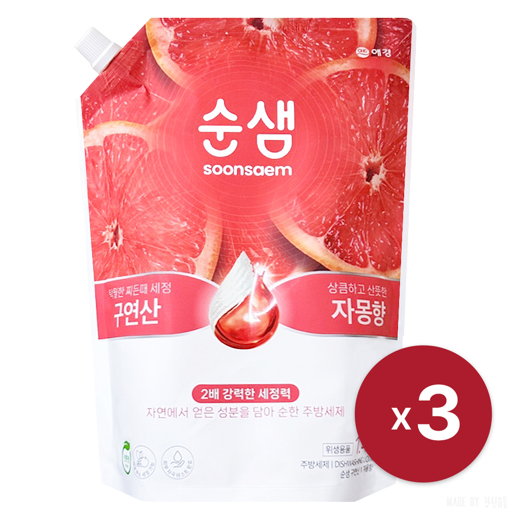 [애경] 순샘 구연산 자몽 주방세제 1.4L x 3