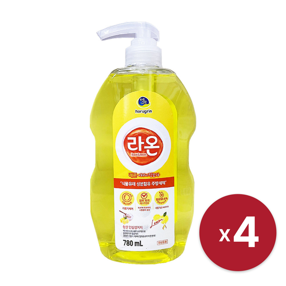 [하루그린] 라온 주방세제 레몬 용기 780ml x 4