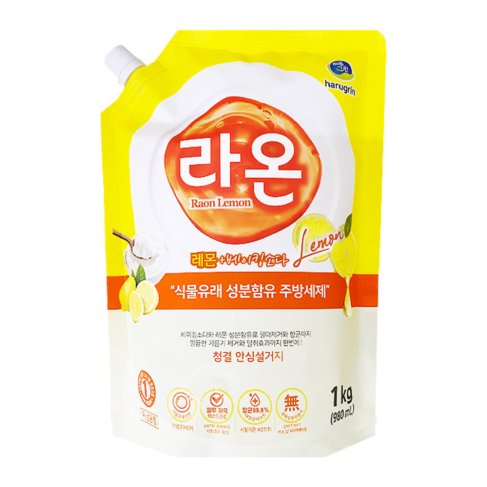 [하루그린] 라온 주방세제 레몬 용기 980ml x 1