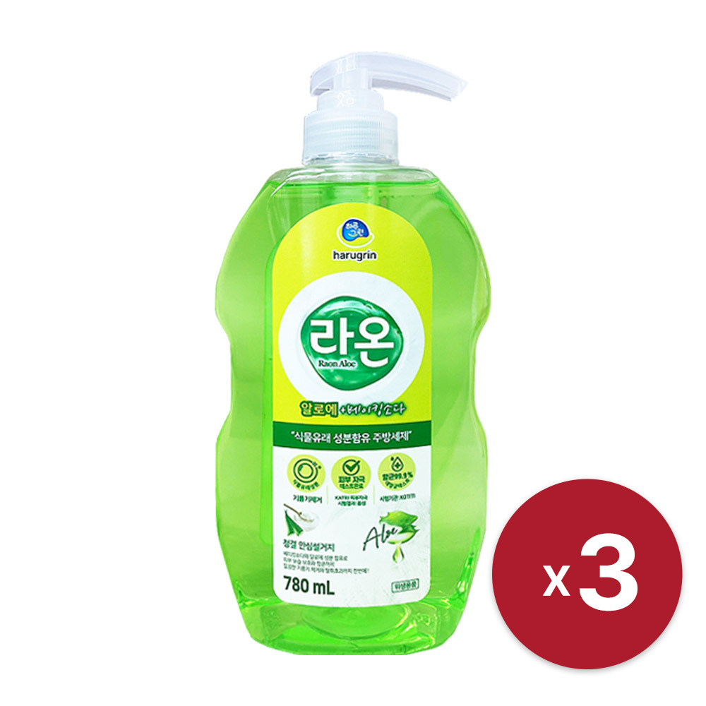 [하루그린] 라온 주방세제 알로에 용기 780ml x 3
