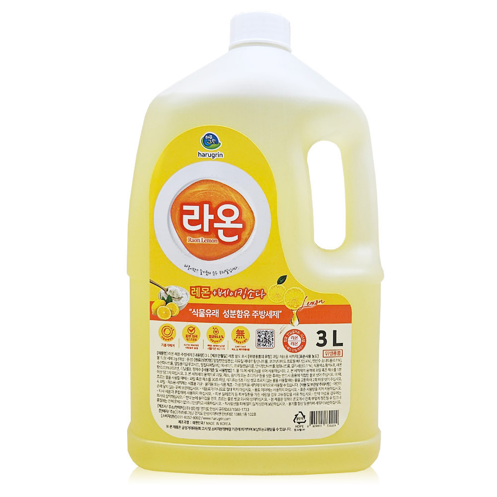 [하루그린] 라온 주방세제 레몬 3L x 1