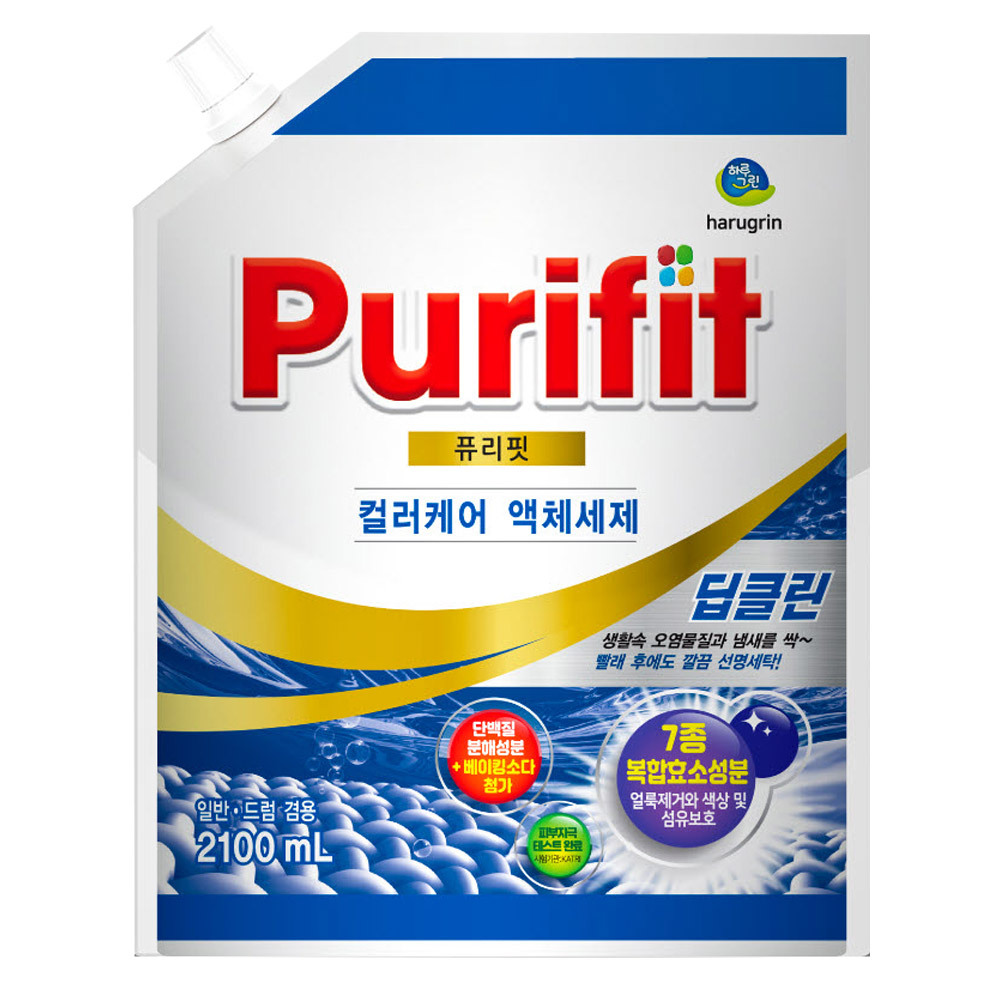 [퓨리핏] 딥클린 컬러케어 항균세탁 액체세제 2.1L x 1 일반 드럼 겸용